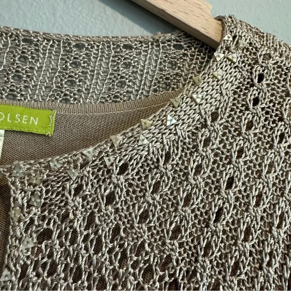 Sigrid Olsen Crochet Knit Blouse Flare Long Sleeve Beach Coastal Boho M - Picture 5 of 7